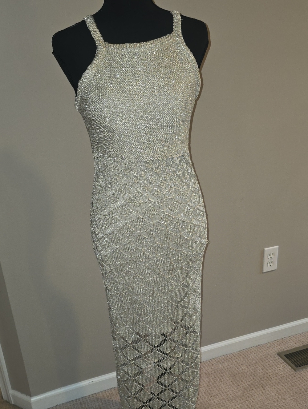 Bar III Silver Beaded Illusion Maxi Dress